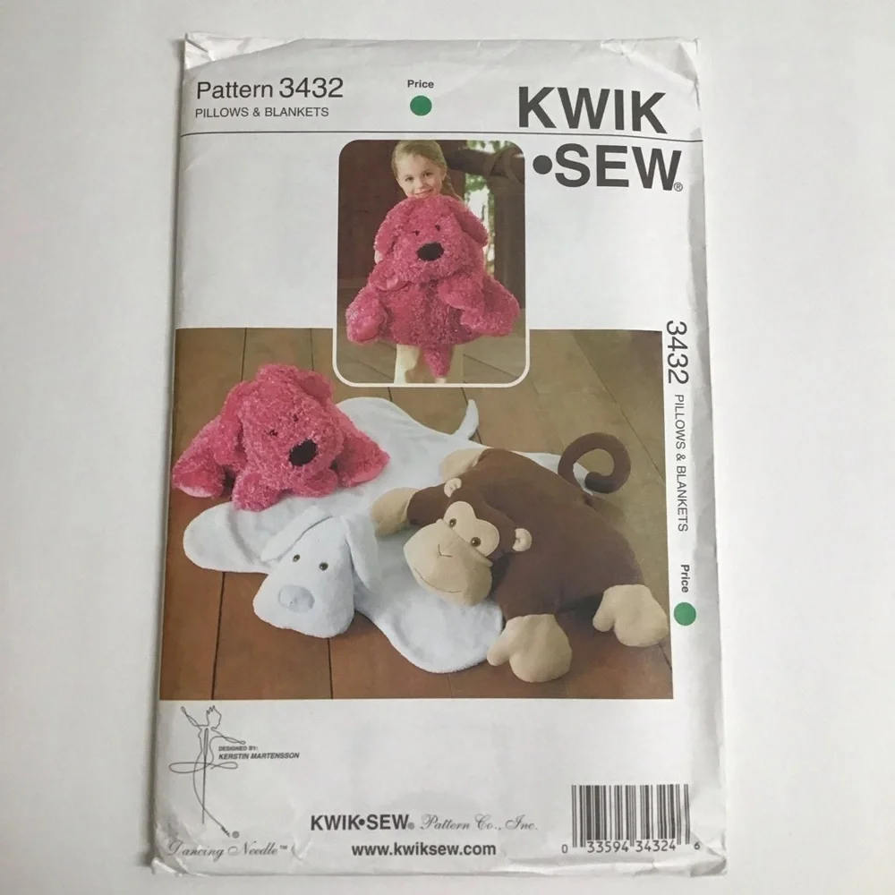 Kwik Sew Child’s PILLOWS BLANKETS Sewing Pattern Dog Monkey 2006 FF UNCUT NEW